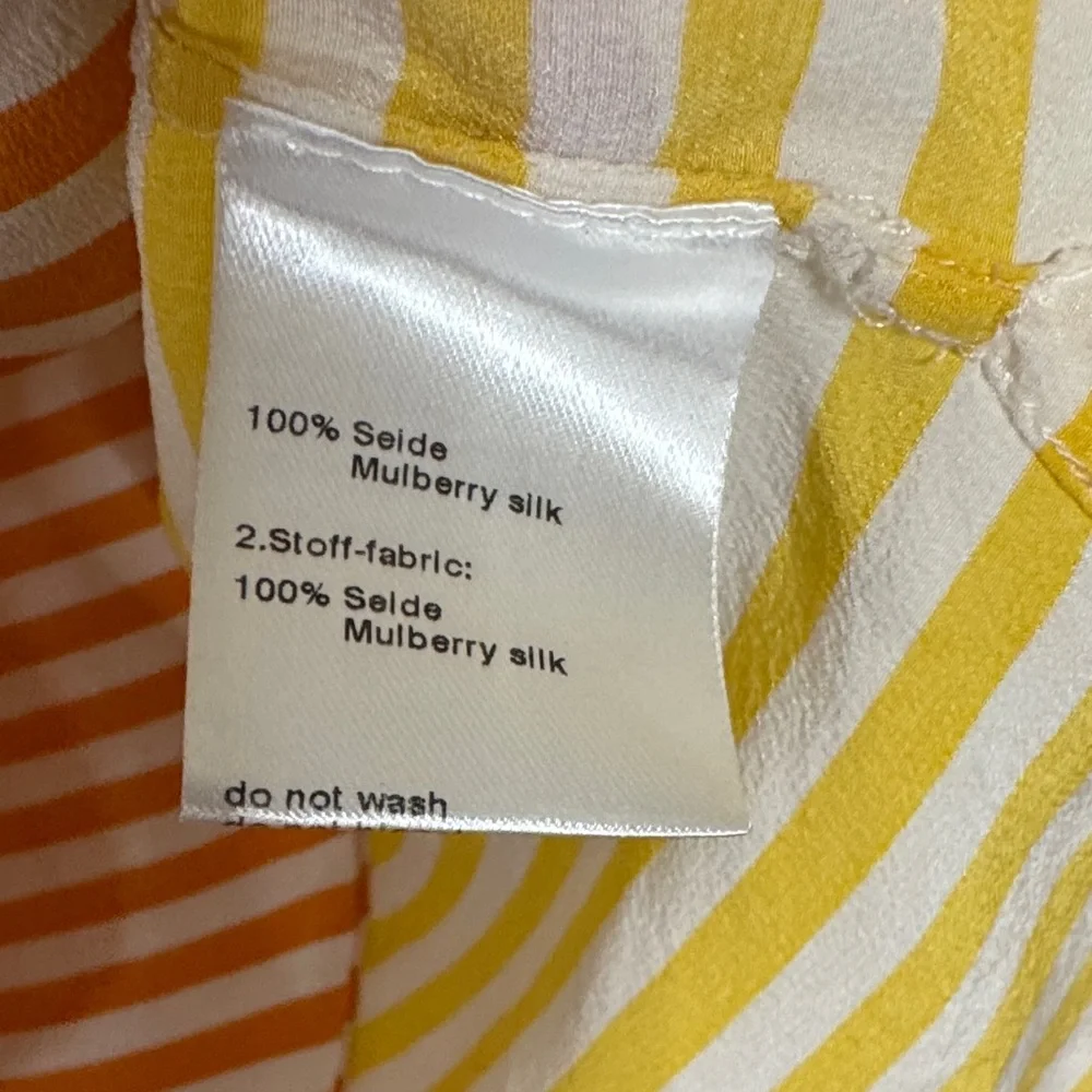 Akris Punto Women's US 6 Orange & Yellow Striped 100% Mulberry Silk Luxury Top